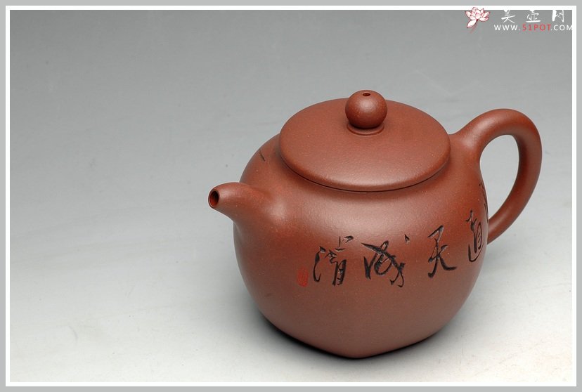 紫砂壶图片：鲍志强爱徒厉上清刻绘 浑圆六方 - 美壶网