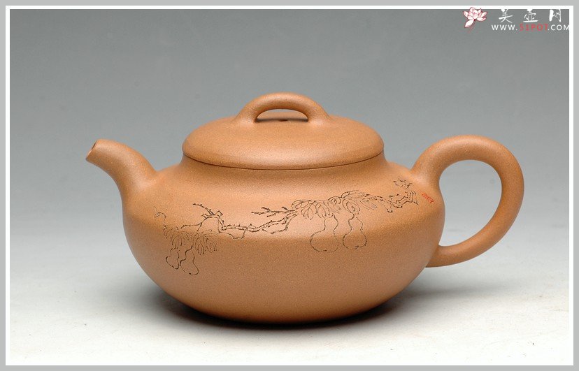 紫砂壶图片：舒展儒雅 国助工和石装饰 全手段泥合欢 - 美壶网