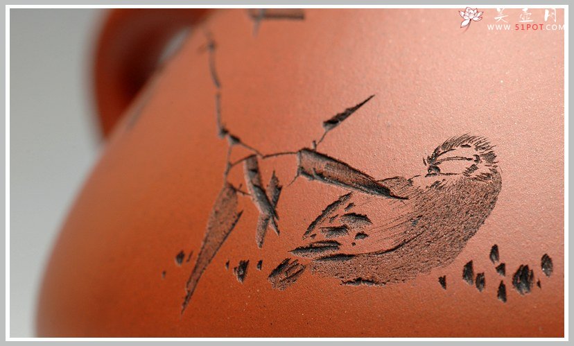 紫砂壶图片：鲍志强爱徒厉上清刻绘 谈剑锋精品子冶石瓢 - 美壶网