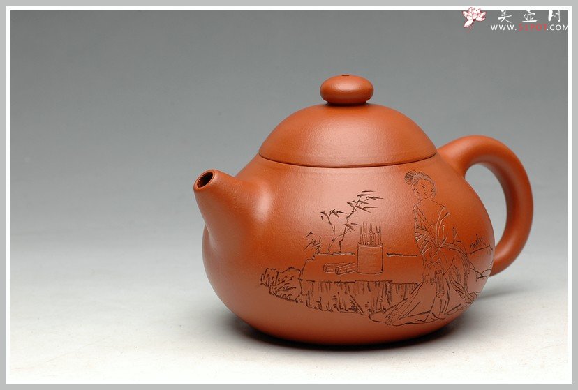 紫砂壶图片：有美共赏 琴韵书声 全手拙.意文旦 张听钢老师精品仕女 - 美壶网