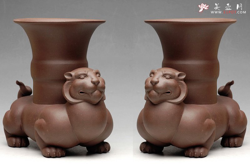 紫砂壶图片：龙生九子 之貔貅樽  单 辟邪花瓶 笔筒 - 美壶网