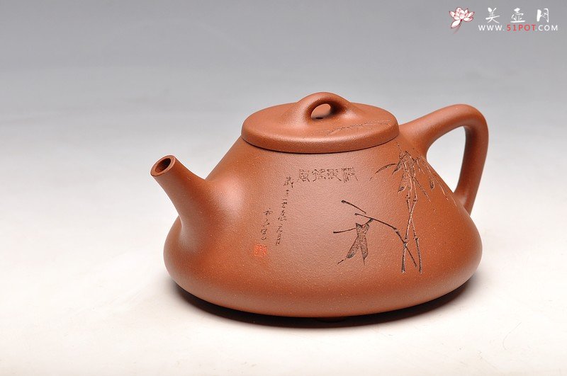 紫砂壶图片：顾瓢 国助和石刻绘梅兰竹菊一套 全手摹古精品子冶石瓢 - 美壶网