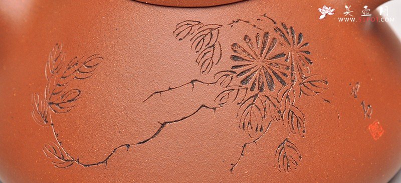 紫砂壶图片：顾瓢 国助和石刻绘梅兰竹菊一套 全手摹古精品子冶石瓢 - 美壶网