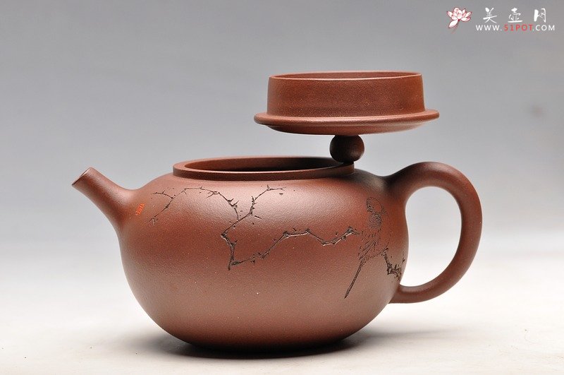 紫砂壶图片：炮管直流 枯枝鸟 古韵耐品 全手贡珠 - 美壶网