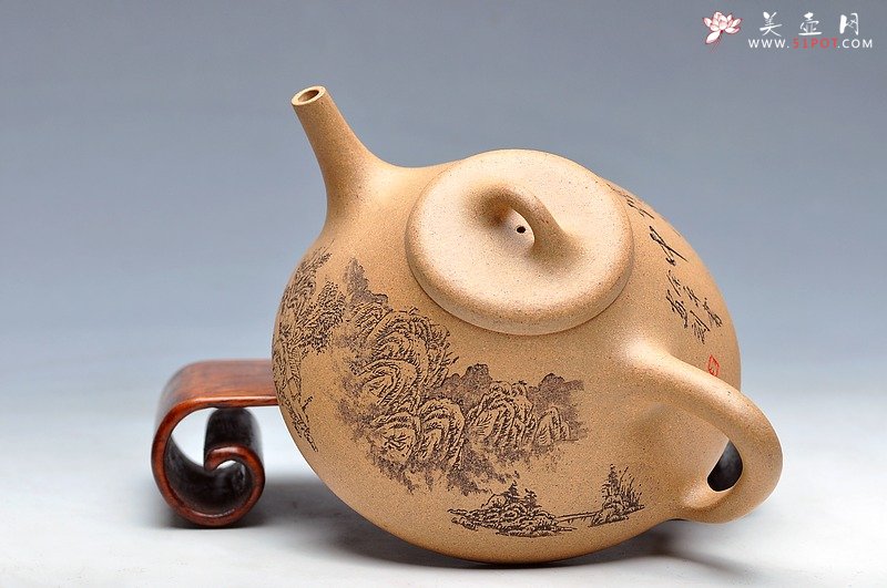 紫砂壶图片： 精神刚挺 全手子冶石瓢 无限诗情烟雨中 - 美壶网