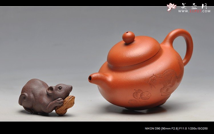 紫砂壶图片： 工笔风格 小红泥 柿圆 实用精品 绿茶 铁观音 - 美壶网