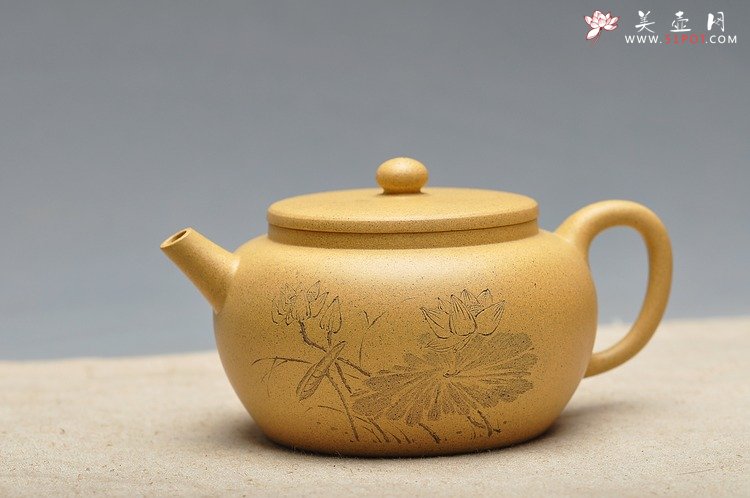 紫砂壶图片：国助工和石装饰 荷深水风阔,雨过清香发 全手古柿 - 美壶网
