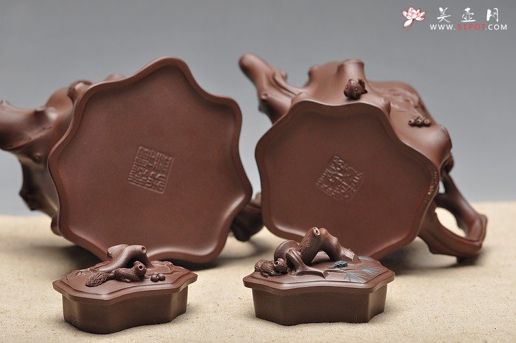 紫砂壶图片：恽益萍 松鼠葡萄桩 松鼠松桩 - 美壶网