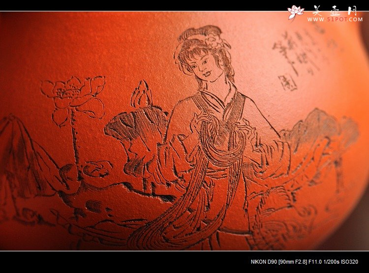 紫砂壶图片：娇艳小红泥 秀雅清丽 人物生动 文旦 - 美壶网