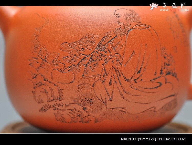 紫砂壶图片：经典实用器 细刻面壁图 匏尊 - 美壶网