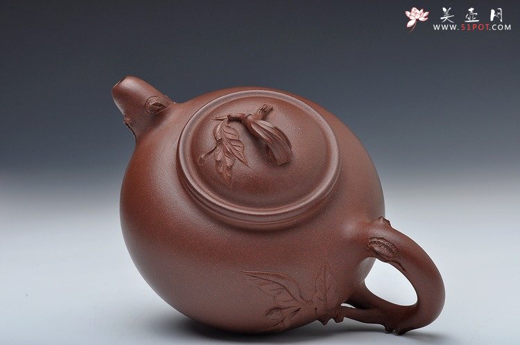 紫砂壶图片：敦厚可人 贴叶细腻 实用好花器 全手硕果 - 美壶网