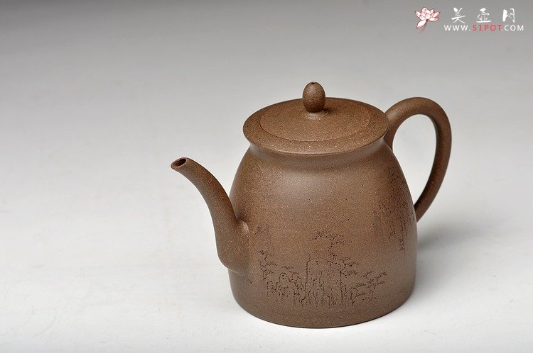 紫砂壶图片：范磊经典作品 青段全手禅韵 挺拔秀气 古朴 山水风韵 - 美壶网