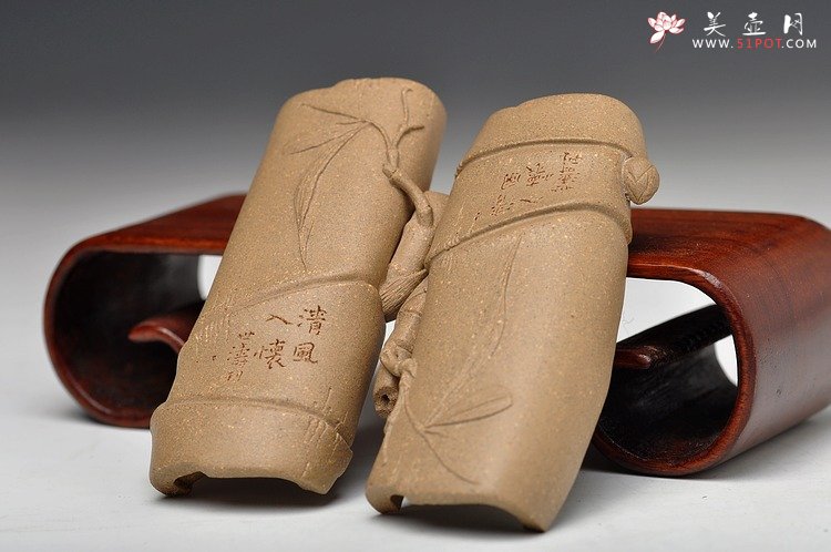 紫砂壶图片：文房雅器 茶盘精品茶宠 清竹臂搁 贴叶传神 中书协刘世涛助兴装饰 - 美壶网