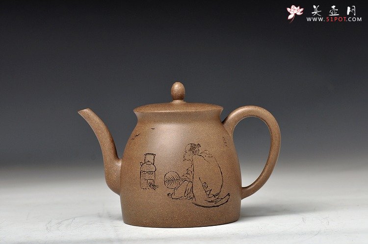 紫砂壶图片：青段全手禅韵 挺拔秀气 古朴 张听刚装饰 - 美壶网