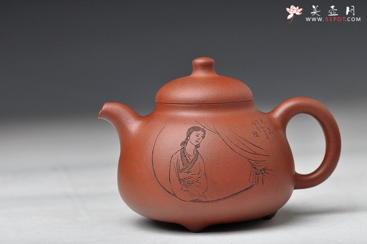 紫砂壶图片：细刻入丝 形体端庄 传统作品 全手三足乳鼎 - 美壶网