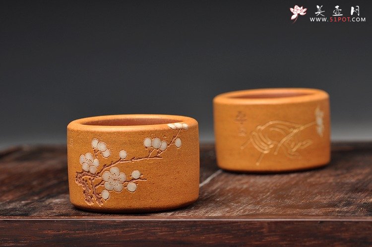 紫砂壶图片：扳指杯 拈花微笑 腊梅玉洁 - 美壶网