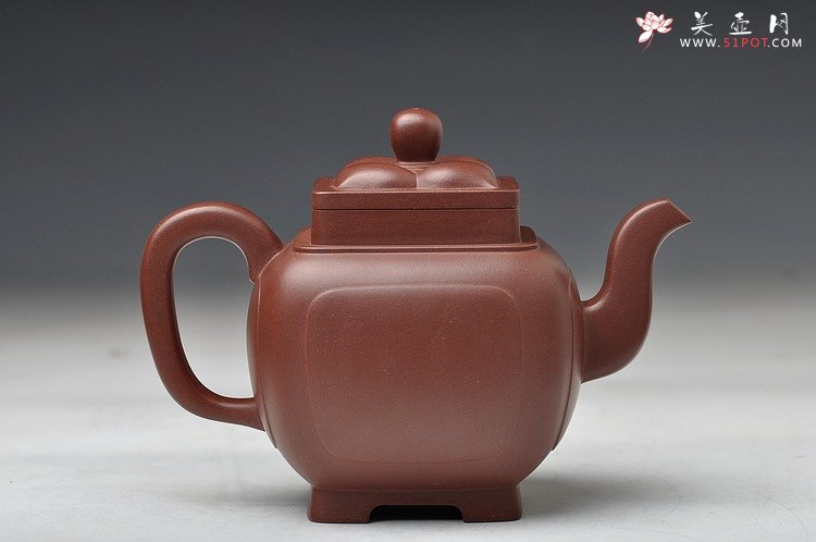 紫砂壶图片：精工大气 精品之作 全手工开光四方菱花 - 美壶网