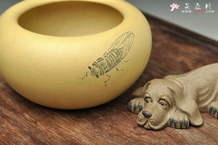 紫砂壶图片：天水牛 知了 蟋蟀 生动形象 文玩杂项 手工精品薄胎一捺底笔洗 - 美壶网