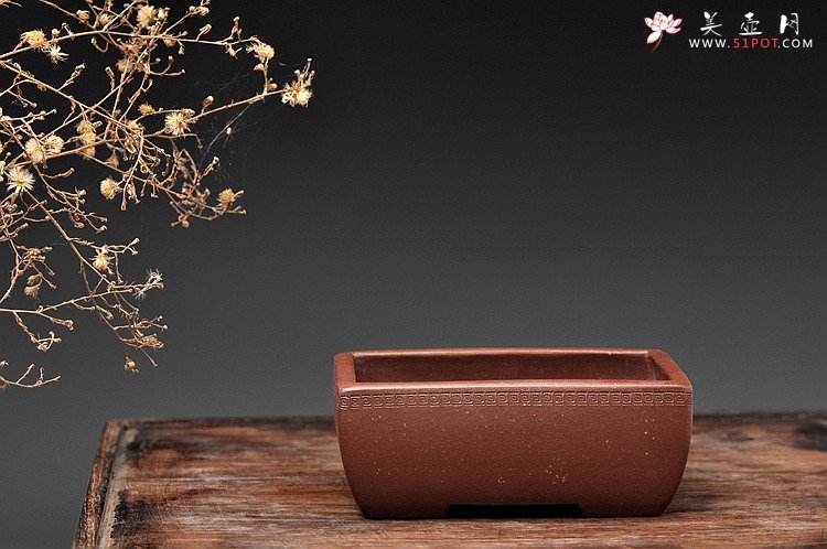 紫砂壶图片：回纹长四方花盆 案头盆 - 美壶网