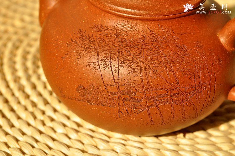 紫砂壶图片：饱满圆润 优质降坡泥 全手灵丰 遥想兰亭下清风满竹林 - 美壶网