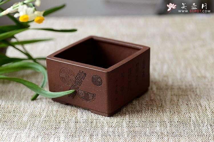 紫砂壶图片：清韵悠长 精工典范 小花盆 文房雅玩 国助和石装饰 - 美壶网