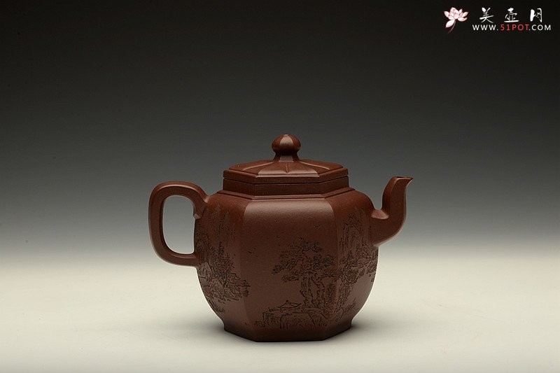 紫砂壶图片：助工袁德波装饰 通景山水  锦上添花 全手步步高登 - 美壶网
