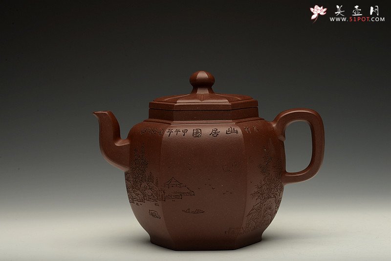 紫砂壶图片：助工袁德波装饰 通景山水  锦上添花 全手步步高登 - 美壶网