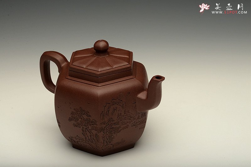 紫砂壶图片：助工袁德波装饰 通景山水  锦上添花 全手步步高登 - 美壶网