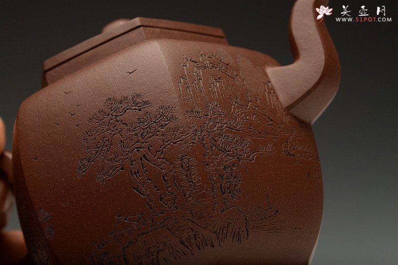 紫砂壶图片：助工袁德波装饰 通景山水  锦上添花 全手步步高登 - 美壶网