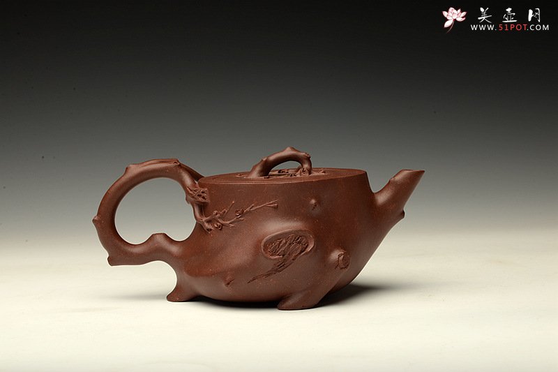 紫砂壶图片：单志萍双色作品 全手精品花器 喜上眉梢 立体梅花 - 美壶网