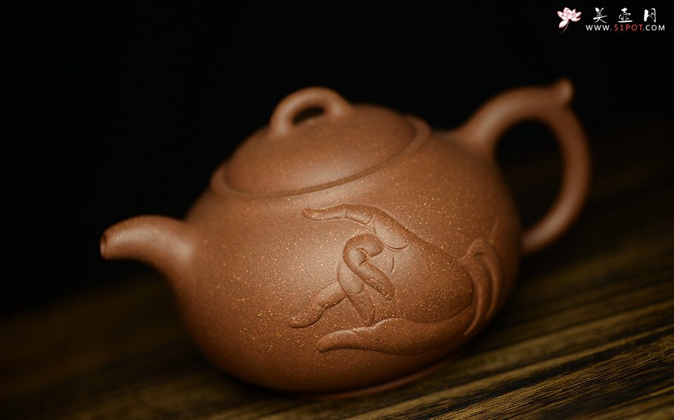 紫砂壶图片：小东原创作品 装饰独特 全手般若*佛风 嵌盖  - 美壶网