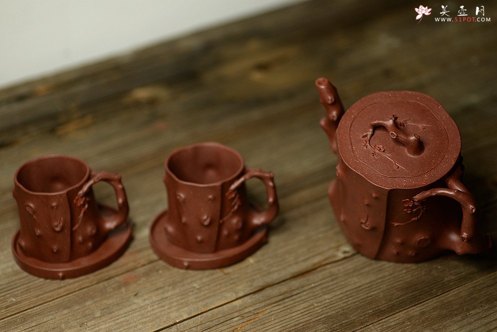 紫砂壶图片：单志萍最新力作 雄厚之风 优雅之作 精品全手红梅争艳 - 美壶网