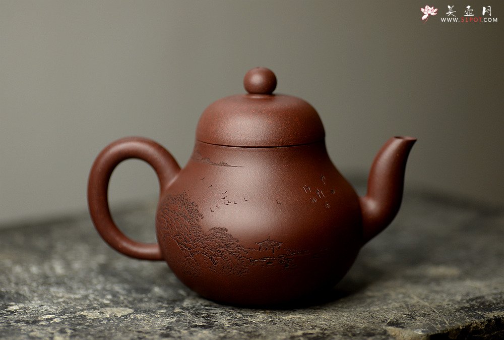 紫砂壶图片：文雅十足 李彦雄精心装饰 传统经典  全手老味思亭 - 美壶网