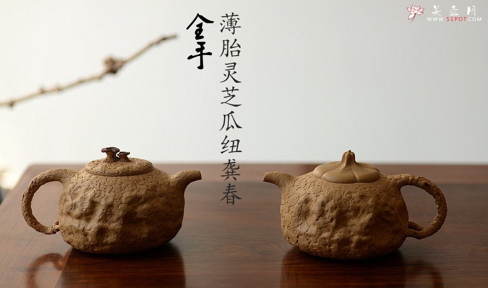 紫砂壶图片：全手薄胎灵芝瓜纽龚春 古朴之味 自然生动 - 美壶网