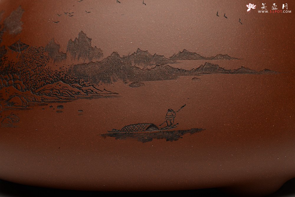 紫砂壶图片：特大满瓢 李彦雄精细装饰通景山水  送礼收藏级 - 美壶网