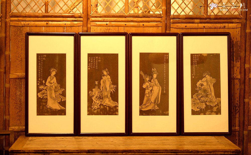 紫砂壶图片：谭华斌精心装饰 四大美女壁画 送礼自珍佳作 - 美壶网