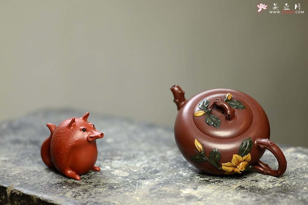 紫砂壶图片：贴叶精彩 细品 传统花货 花语喜悦 栀子花开 原创作品 孙伟强张新亚合作 - 美壶网