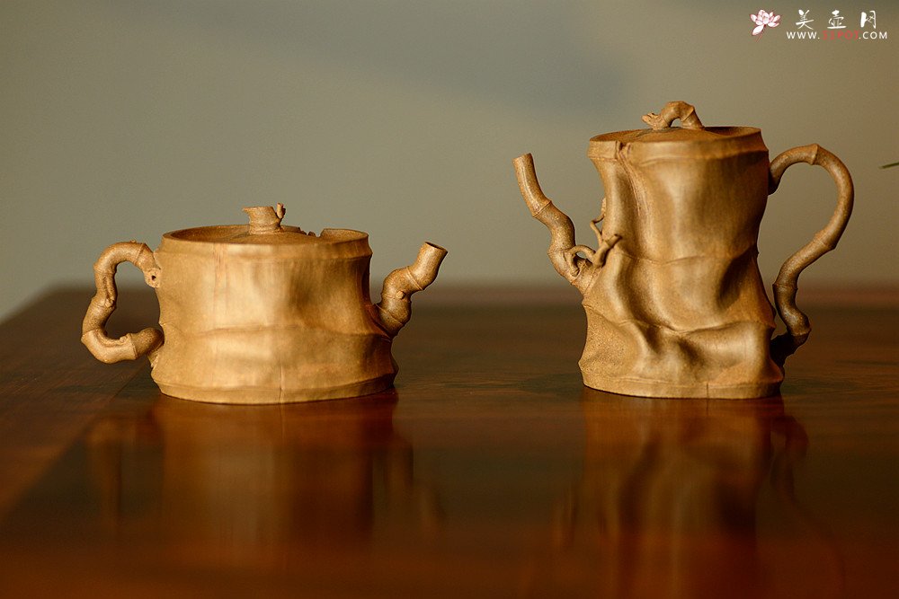 紫砂壶图片：林秀明原创作品 全手竹影~ 文气十足 崇尚自然~ - 美壶网