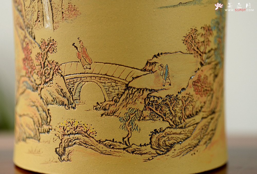 紫砂壶图片：朱牧清精心装饰山水笔筒~~别有风韵！！ - 美壶网