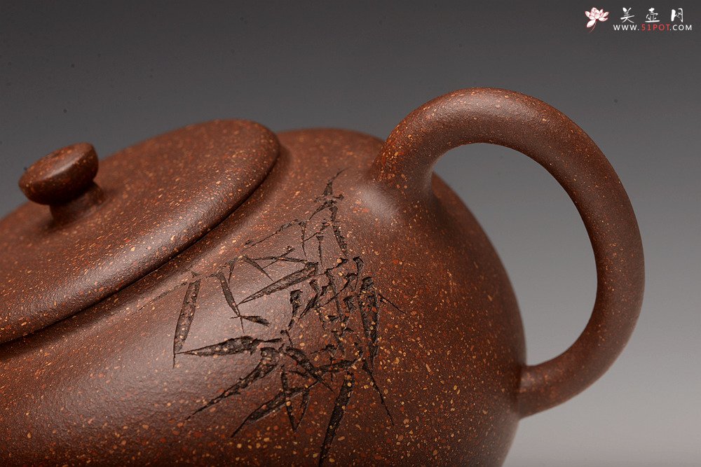 紫砂壶图片：强强联合 詹黎明全手新作 紫玉金砂  高路金石装饰 宝相 恽秀可人 - 美壶网