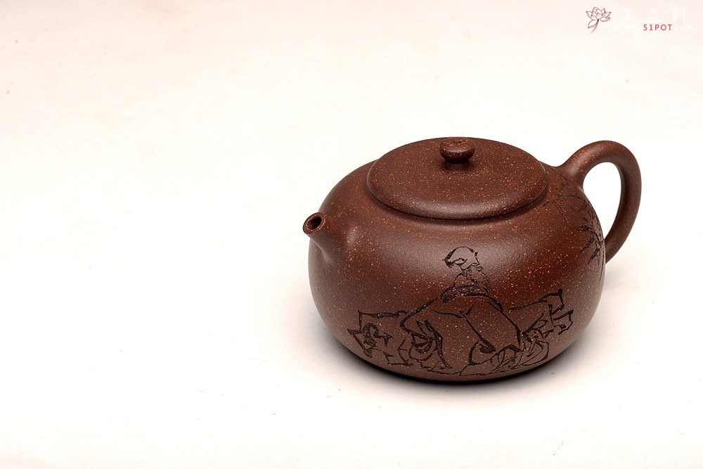 紫砂壶图片：强强联合 詹黎明全手新作 紫玉金砂  高路金石装饰 宝相 恽秀可人 - 美壶网