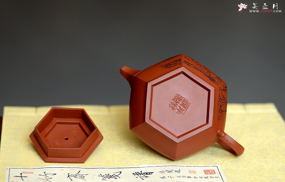 紫砂壶图片：线条流畅 棱角分明 全手镶片 大彬六方 - 美壶网