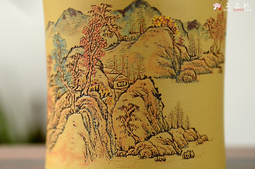 紫砂壶图片：朱牧清精心装饰山水笔筒~~别有风韵！！ - 美壶网