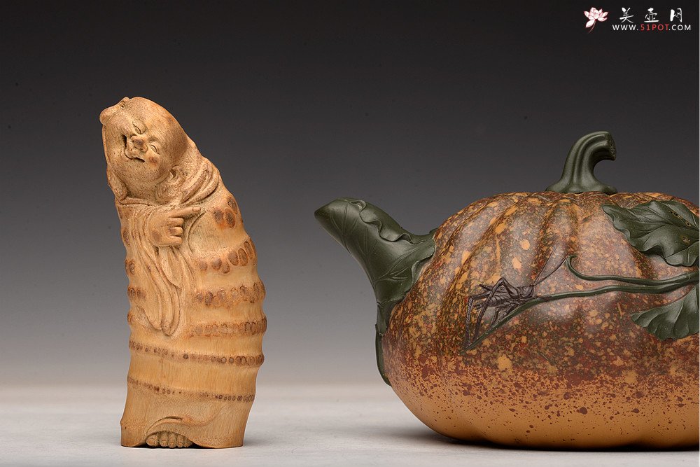 紫砂壶图片：贴叶精彩 花器实力派 田园清趣 七彩南瓜 孙伟强张新亚合作 - 美壶网