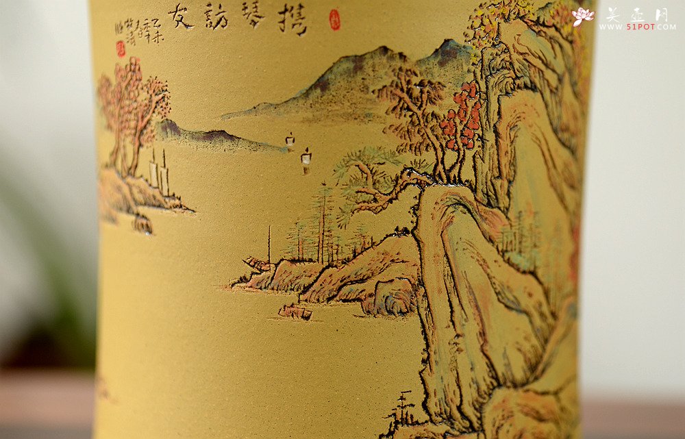 紫砂壶图片：朱牧清精心装饰山水笔筒~~别有风韵！！ - 美壶网
