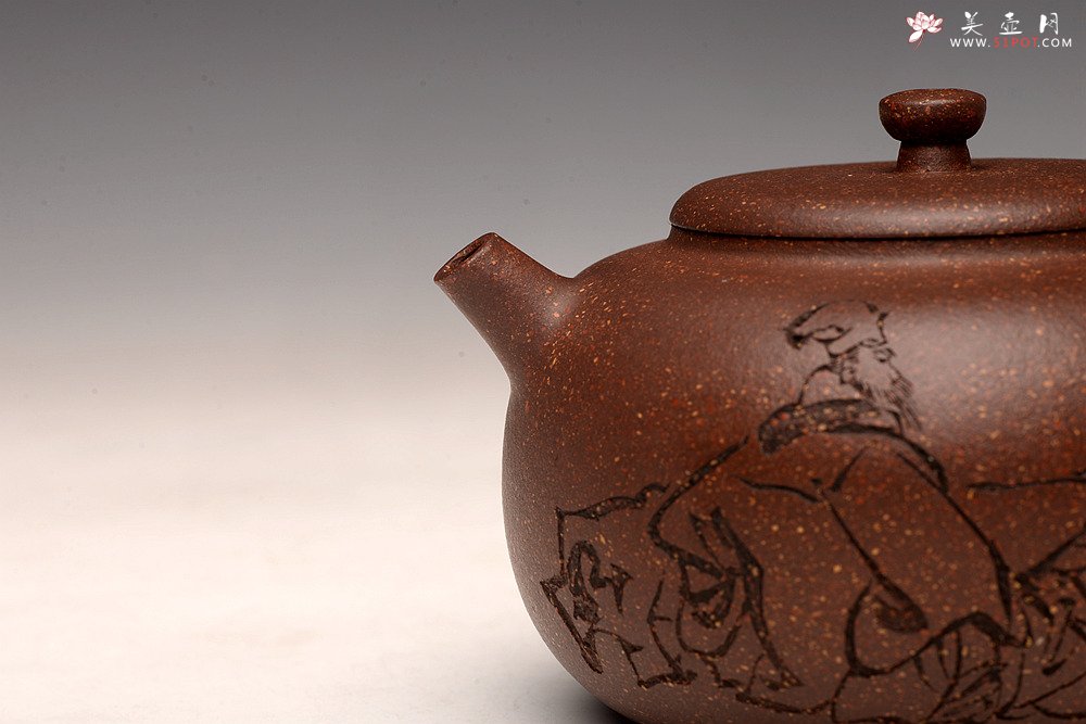 紫砂壶图片：强强联合 詹黎明全手新作 紫玉金砂  高路金石装饰 宝相 恽秀可人 - 美壶网