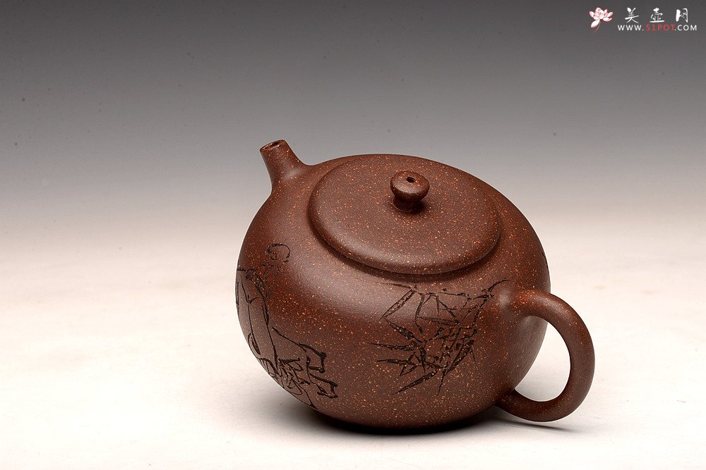 紫砂壶图片：强强联合 詹黎明全手新作 紫玉金砂  高路金石装饰 宝相 恽秀可人 - 美壶网