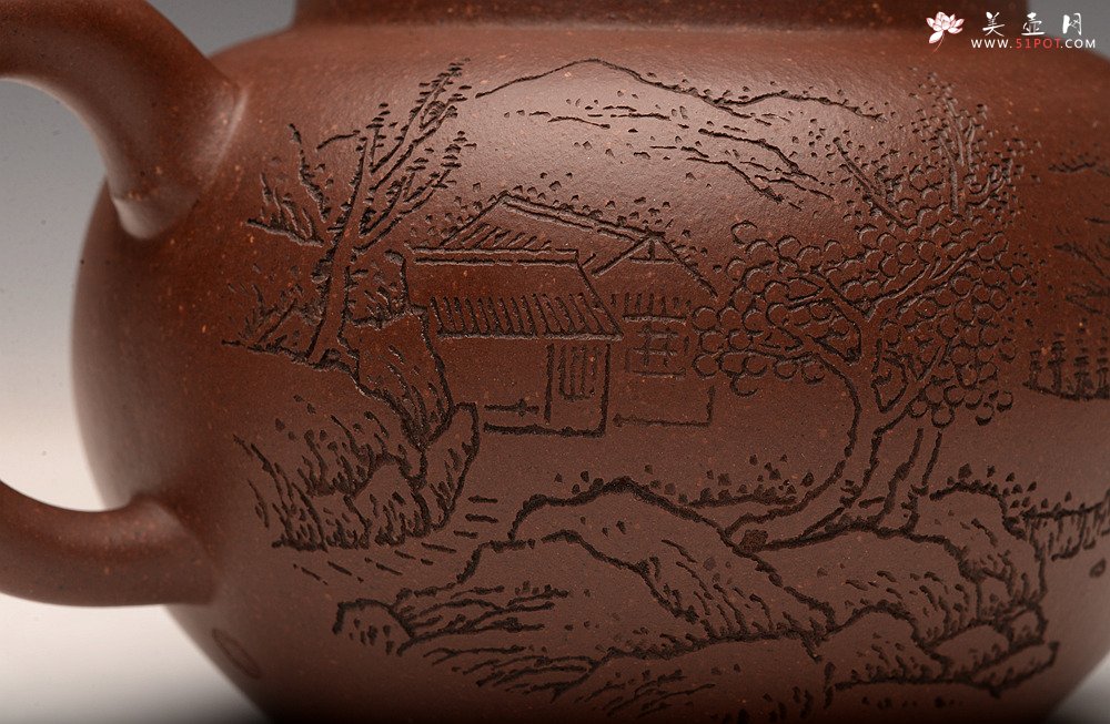 紫砂壶图片：张听钢精刻之作 全手平盖莲子 摹古清.申锡 耐品古朴 - 美壶网