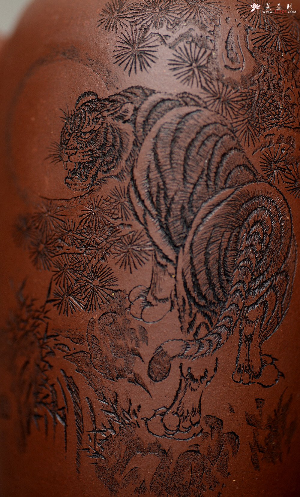 紫砂壶图片：精刻上山虎 一壶威风~ 大千 - 美壶网