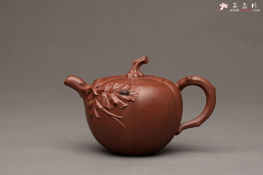 紫砂壶图片：原创作品 孙伟强张新亚合作 贴叶精湛 灵巧曼妙 小南瓜 - 美壶网